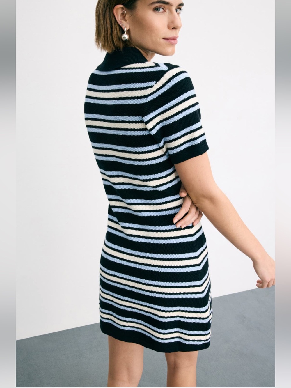 Blue Striped Polo Knit Dress - Picture 2 of 5